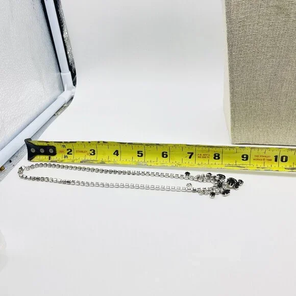 Vintage Black Rhinestone Necklace Silver Tone Choker Evening Jewelry - Picture 8 of 9